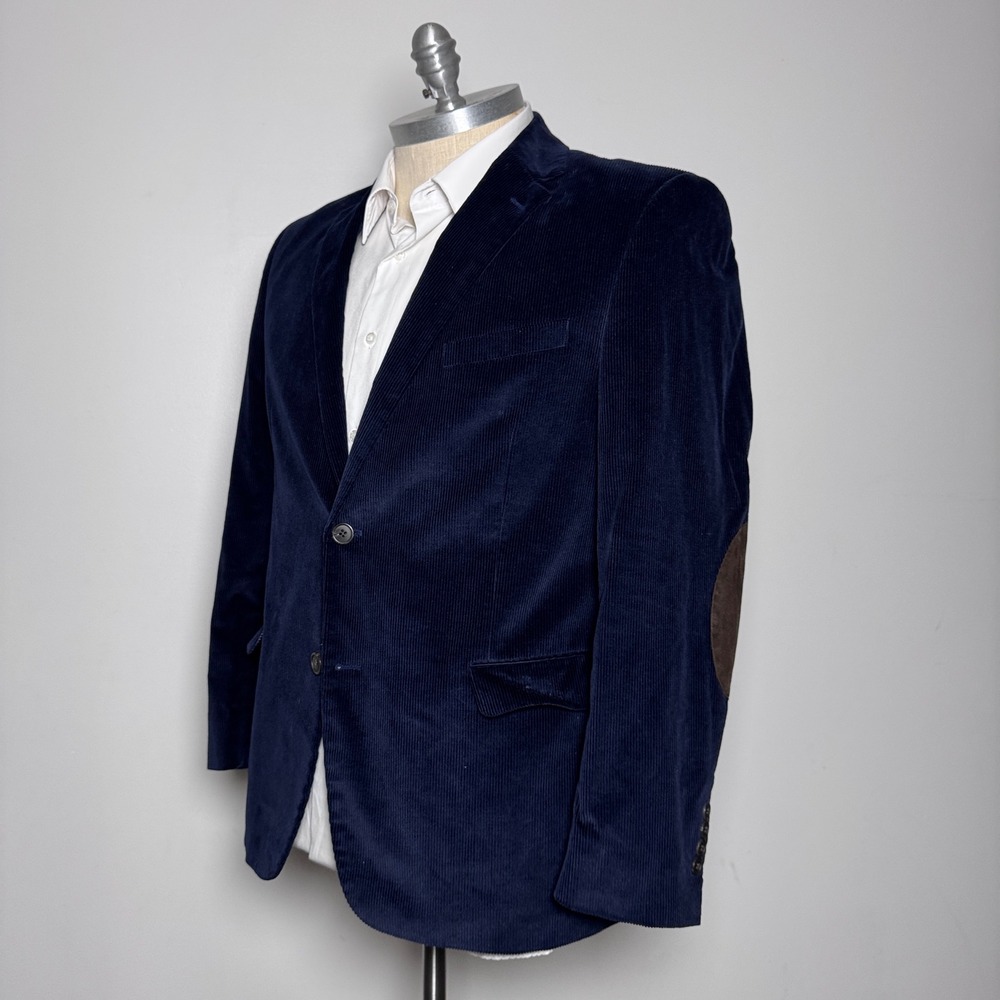 Saddlebred Blazer Mens 44R Navy Blue Solid Heritage Corduroy Elbow Patch Jacket